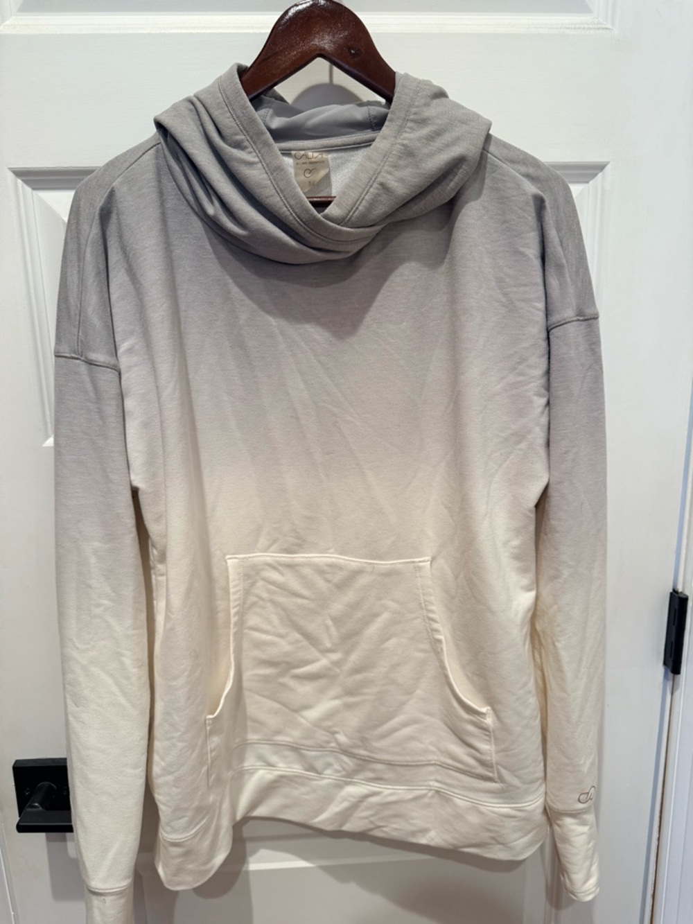 CALIA by Carrie Underwood Effortless Dip Dye HOODIE, Size Medium, Gray Ombre